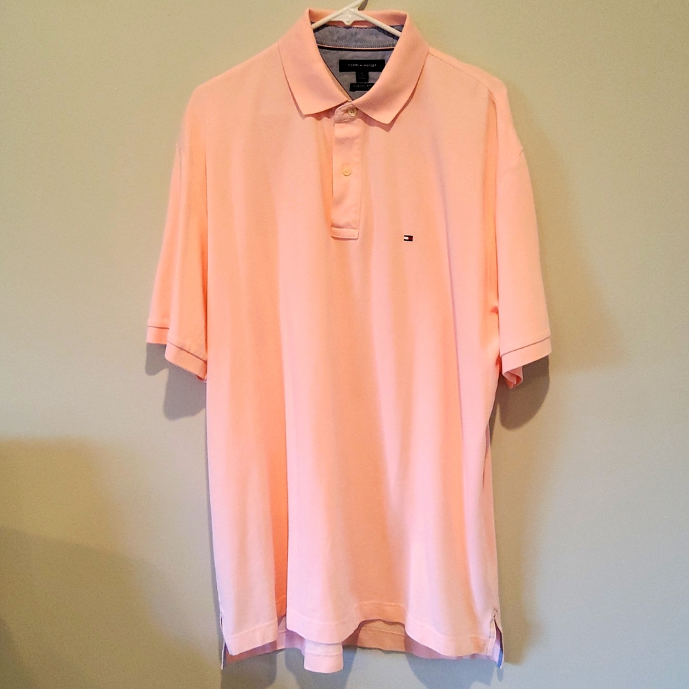 TOMMY HILFIGER MENS CLASSIC FIT SOLID LIGHT PINK SHORT SLEEVE POLO SHIRT SIZE XL
